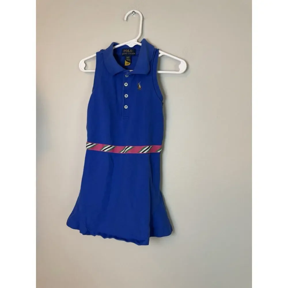 POLO RALPH LAUREN Blue Iris Cotton Sleeveless Polo Dress 3/3T